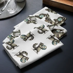 Trash Panda Cloth Napkin Set folded neatly on table