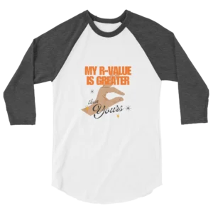 R-Value 3/4 sleeve heather charcoal and white baseball tee