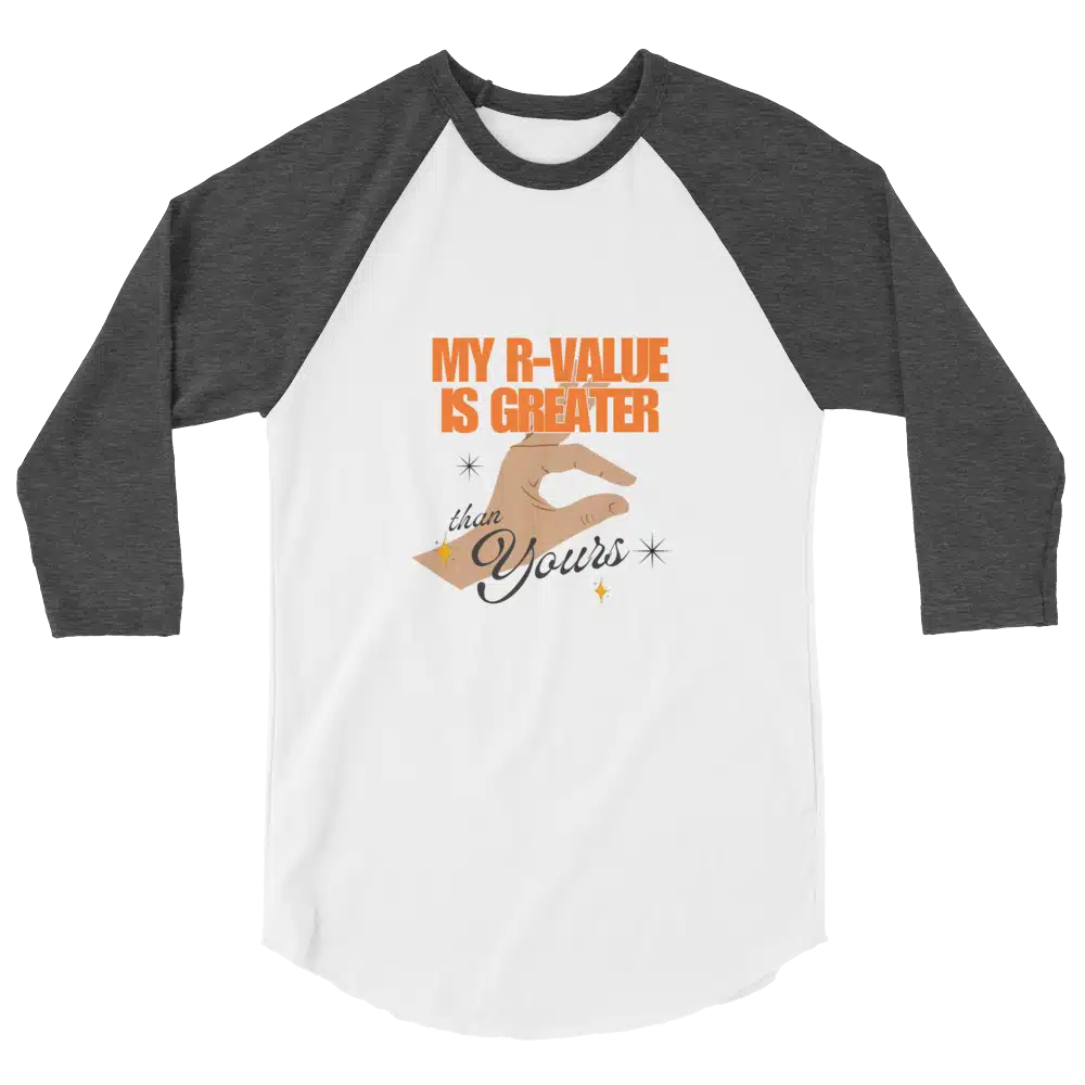 R-Value 3/4 sleeve heather charcoal and white baseball tee