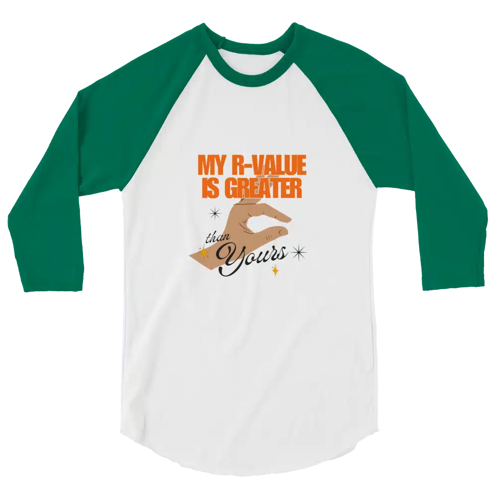 R-Value 3/4 sleeve kelly green and white baseball tee