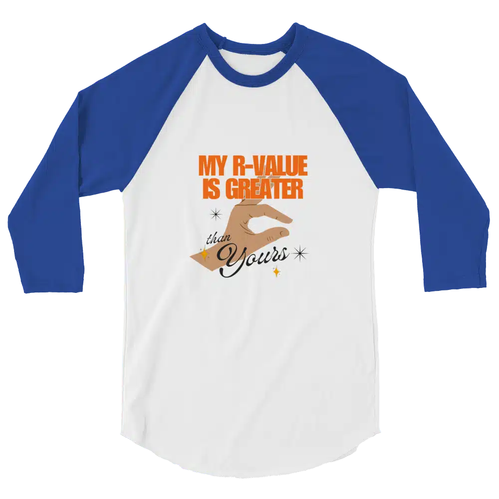 R-Value 3/4 sleeve royal blue and white baseball tee